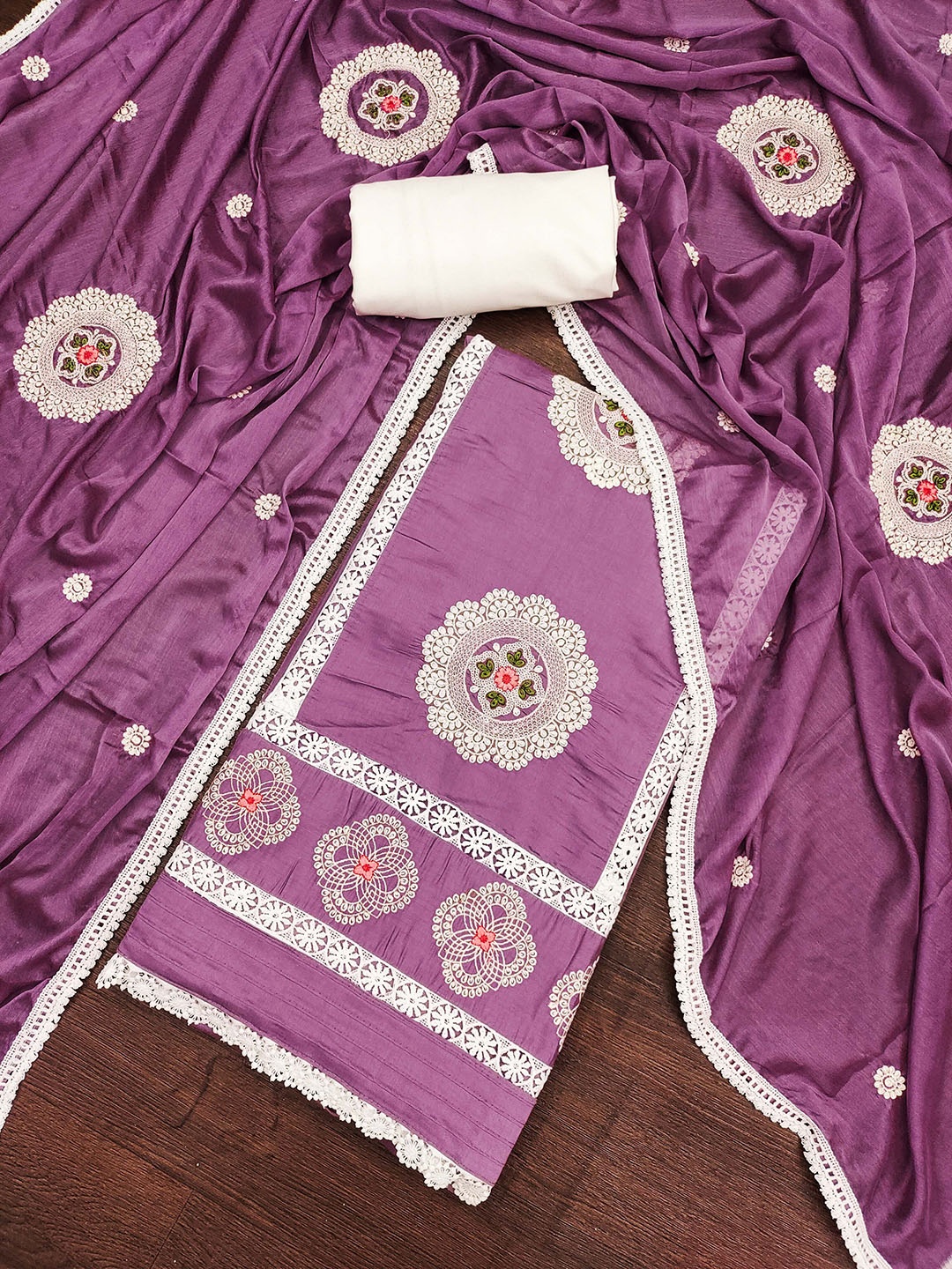 

Maroosh Embellished Unstitched Dress Material, Purple