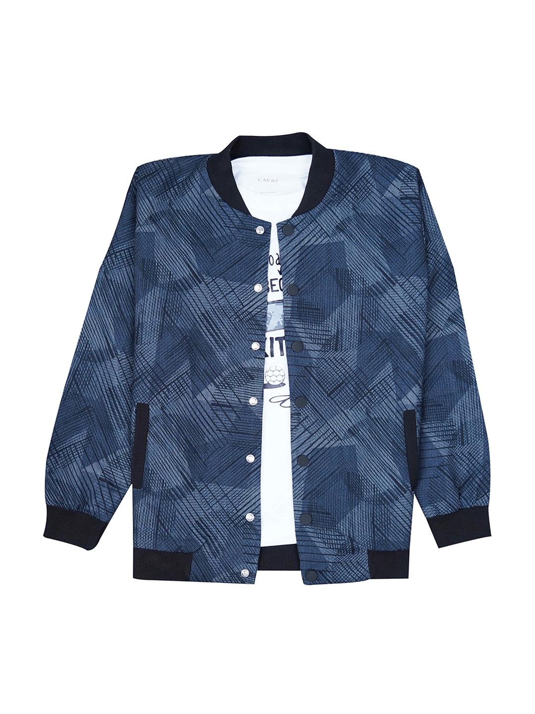 

CAVIO Boys Stand Collar Abstract Printed Cotton Casual Bomber Jacket, Navy blue