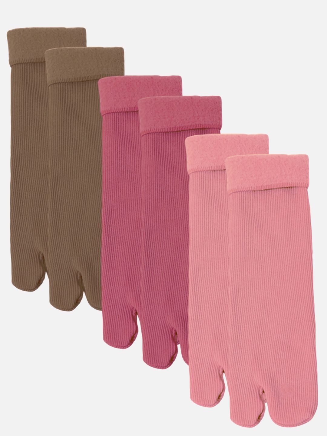 

FIMS Women Pack Of 3 Striped Calf Length Thumb Socks, Pink