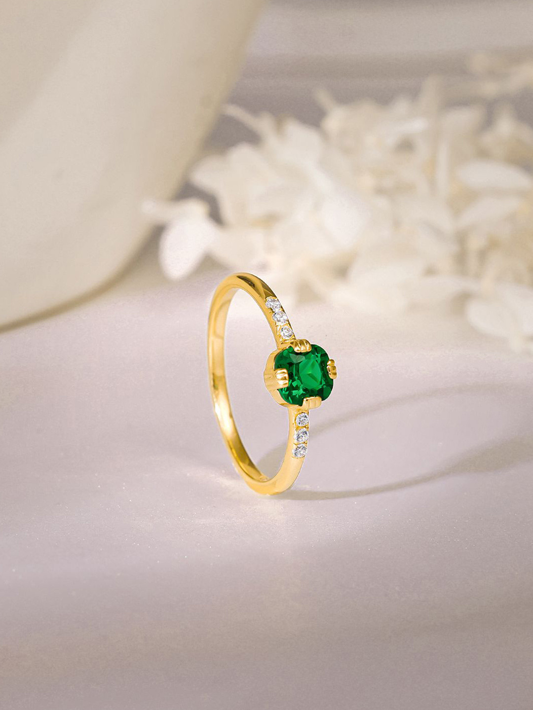 

GIVA 92.5 Sterling Silver Gold-Plated CZ Stone Studded Finger Ring