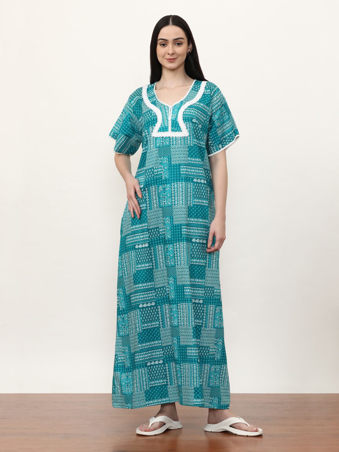 

Jaipur Kurti Printed Maxi Nightdress, Green