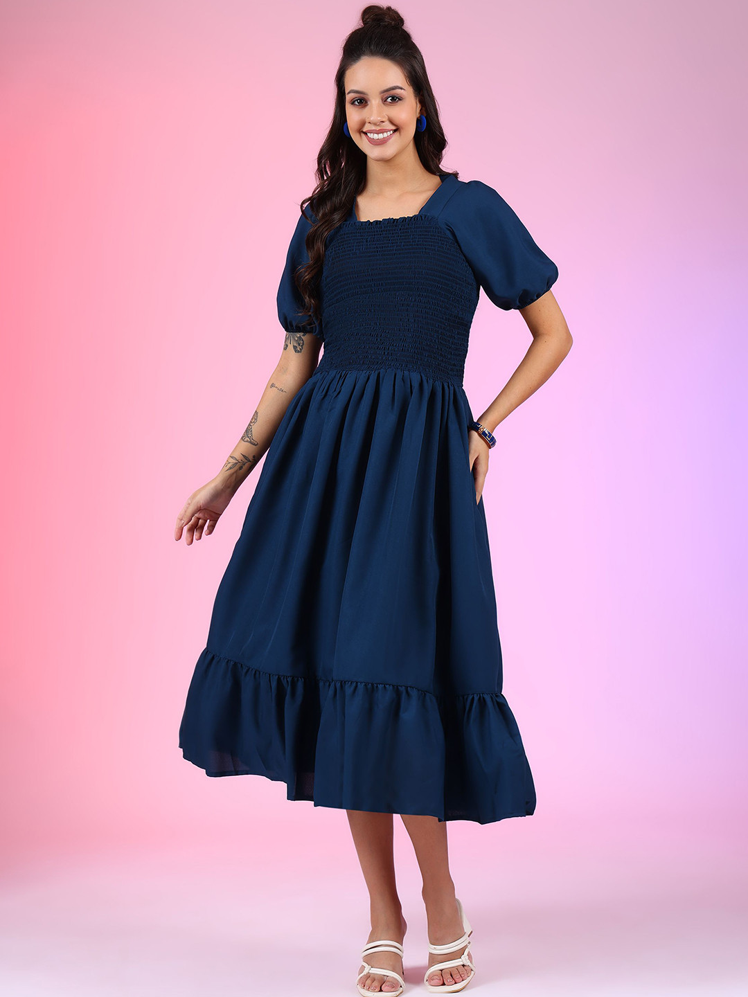 

Femvy Crepe Fit & Flare Dress, Blue