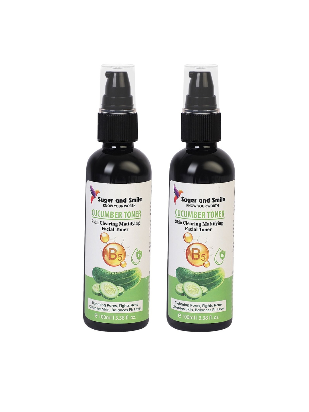 

SUGER AND SMILE Set Of 2 Cucumber Toner With Vitamin C - 100 ml Each, Green