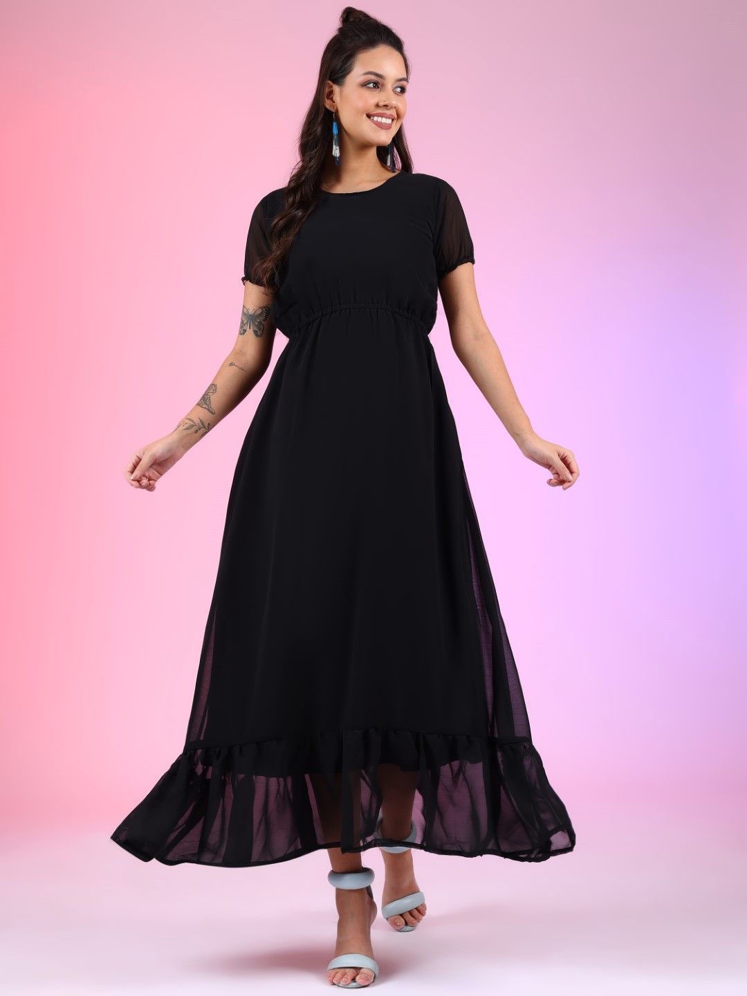 

Krunal Raiyani Crepe Fit & Flare Dress, Black