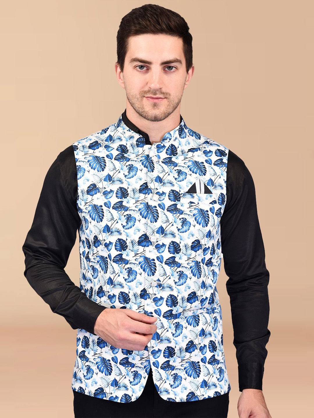 

PRINTINDIA Men Printed Woven Nehru Jacket, Blue