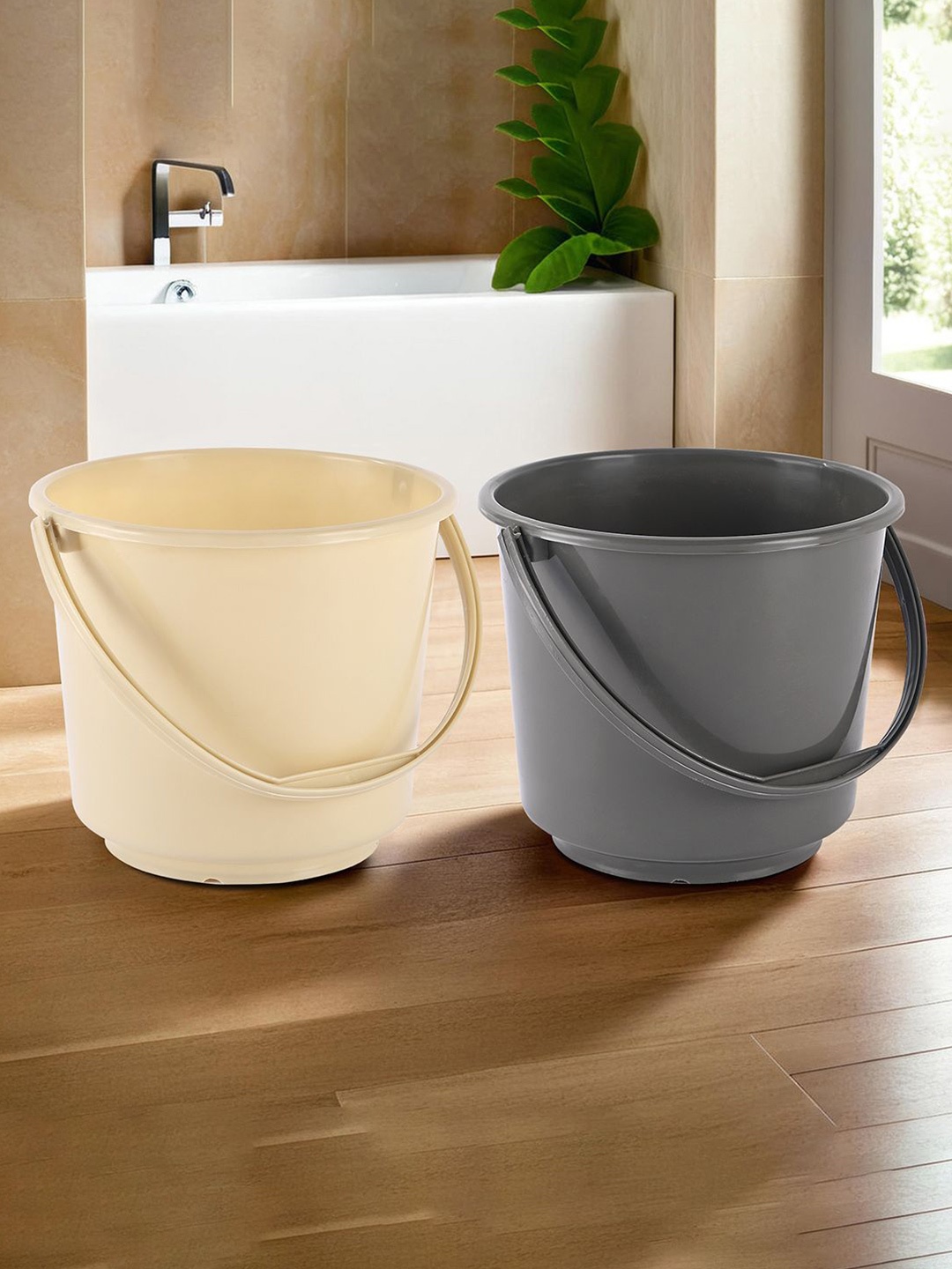 

Kuber Industries Grey & Beige 2 Pieces Multi Purpose Small Bucket- 5ltr