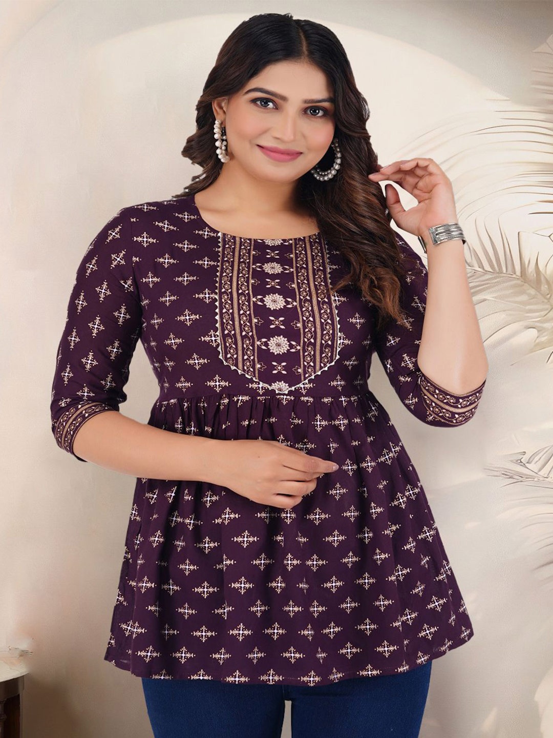 

MARISY Print Ethnic Peplum Top, Purple
