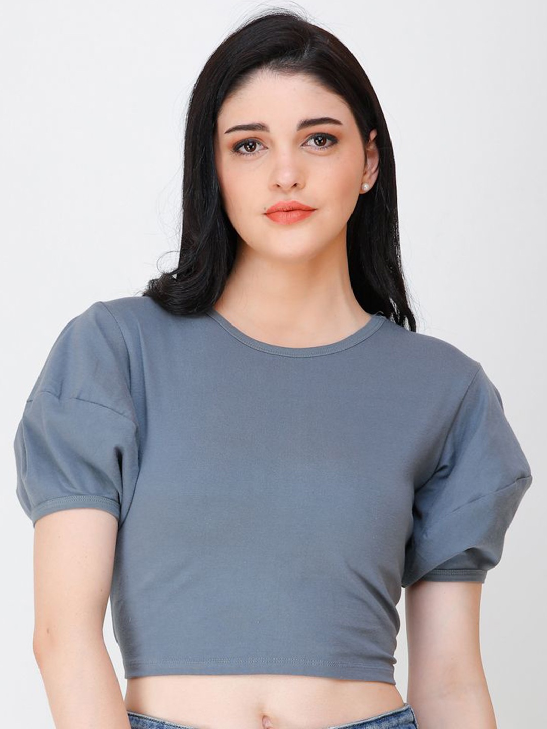 

SCORPIUS Puff Sleeve Crop Top, Grey