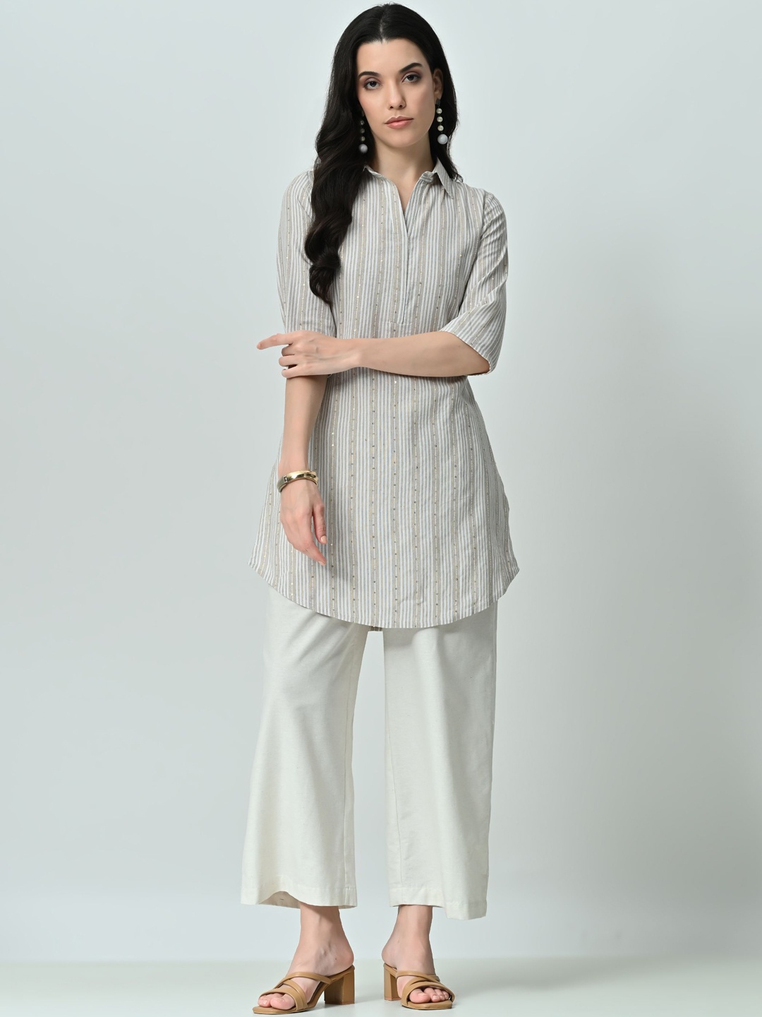 

ALL WAYS YOU Women Printed Regular Kurta with Palazzos, Beige