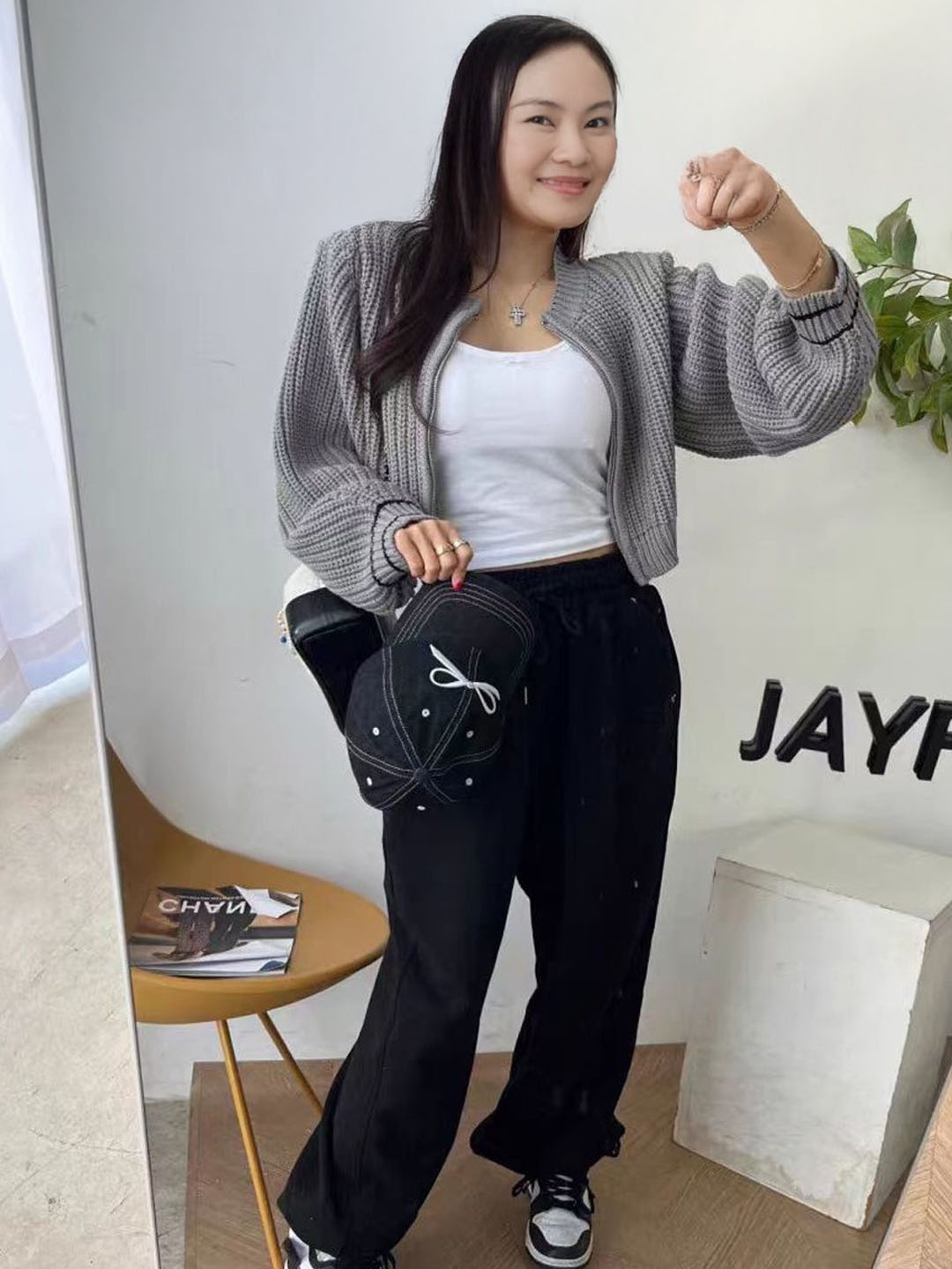 

StyleCast Women Polyester Crop Tailored Jacket with Patchwork, Grey