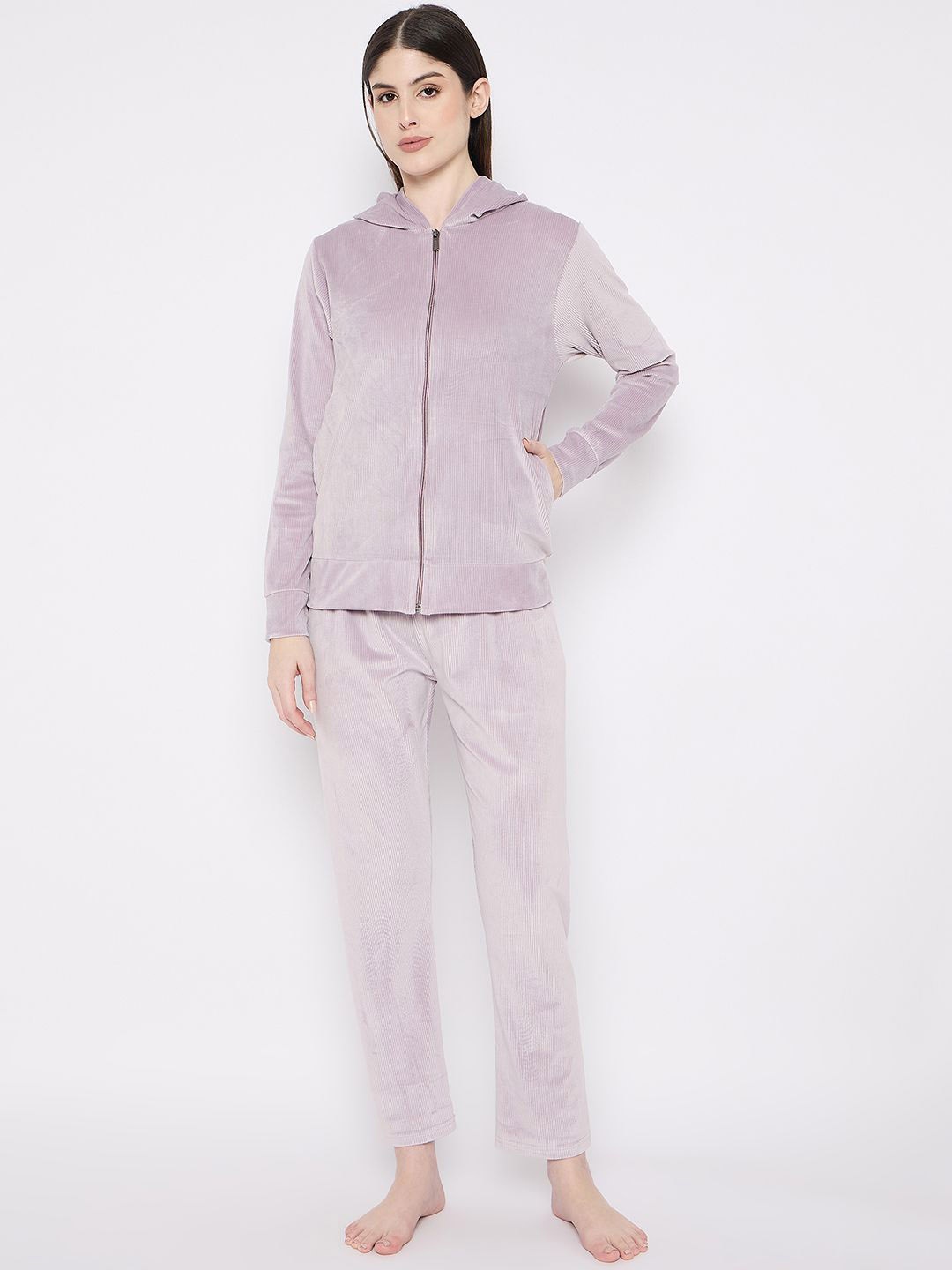 

Camey Women Hooded Long Sleeves Night suit, Lavender