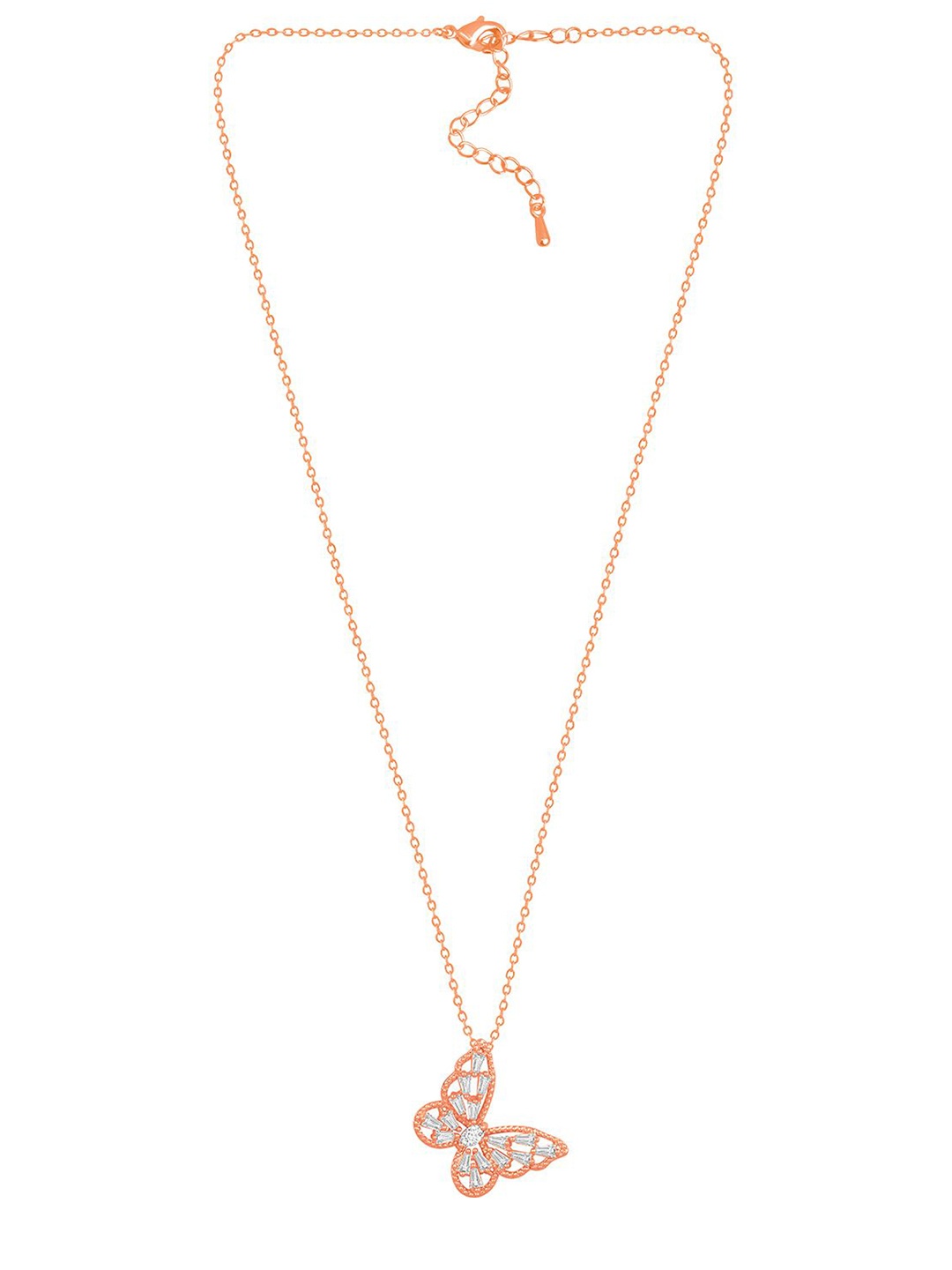 

Peora Rose Gold-Plated CZ-Studded Butterfly-Shaped Pendant With Chain