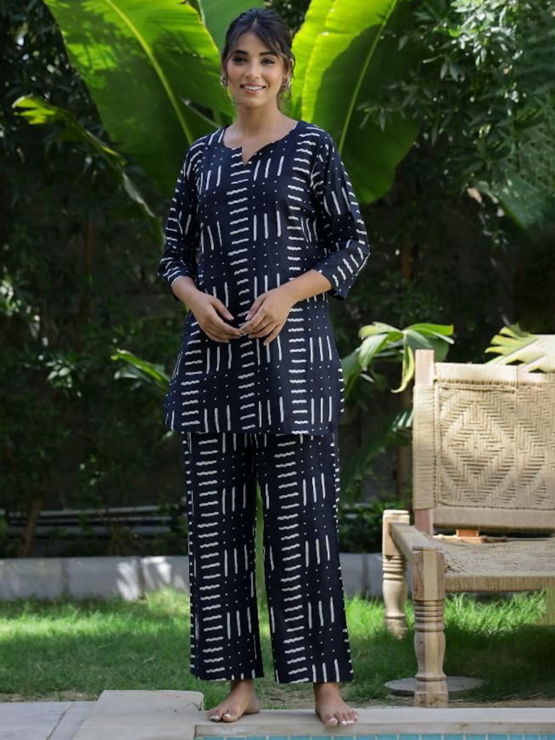 

FLAVIA CREATION Printed Top & Trousers Co-OrdsSet, Blue