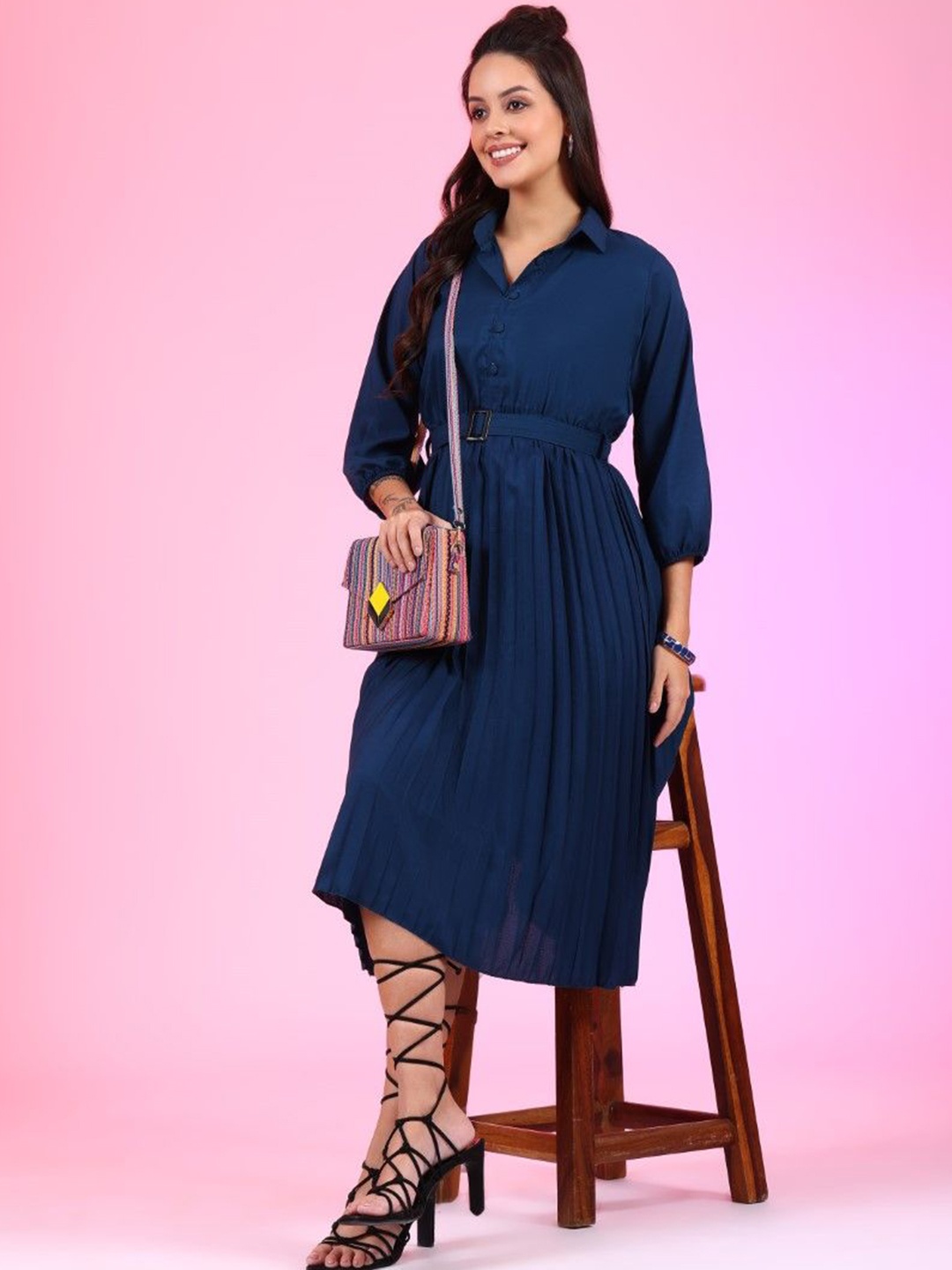 

Femvy Crepe Fit & Flare Dress, Blue