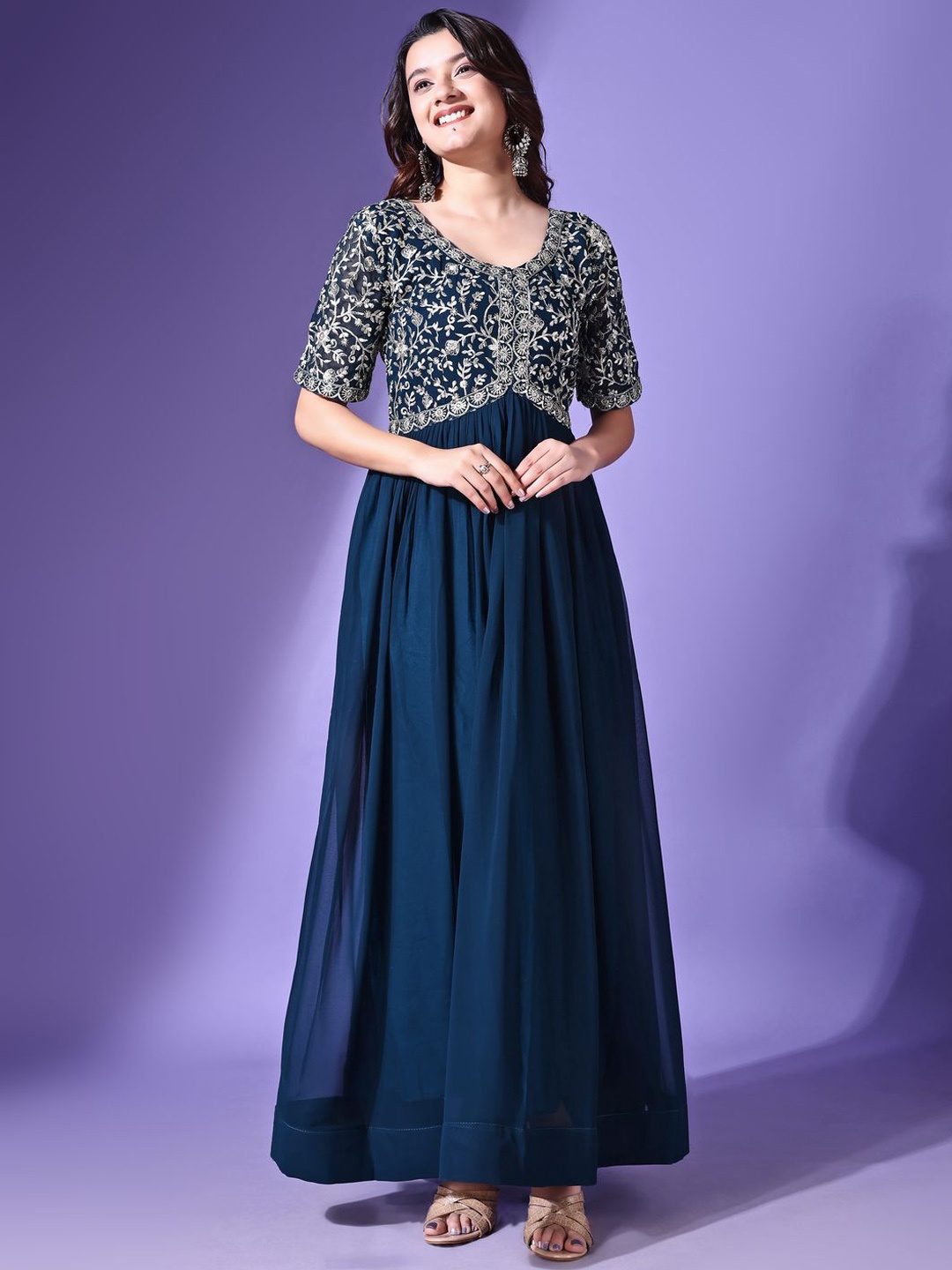 

Fashion Basket Women Embroidered Ethnic Maxi Dress, Turquoise blue