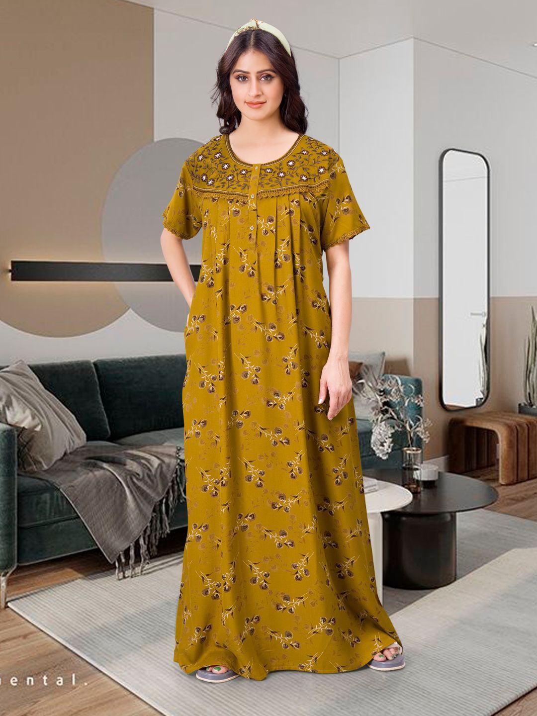 

EliteZilla Printed Maxi Nightdress, Mustard