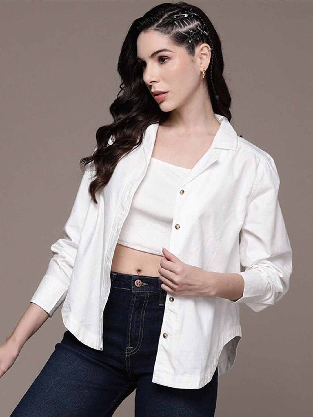 

Fab Star Women Classic Boxy Opaque Casual Shirt, White