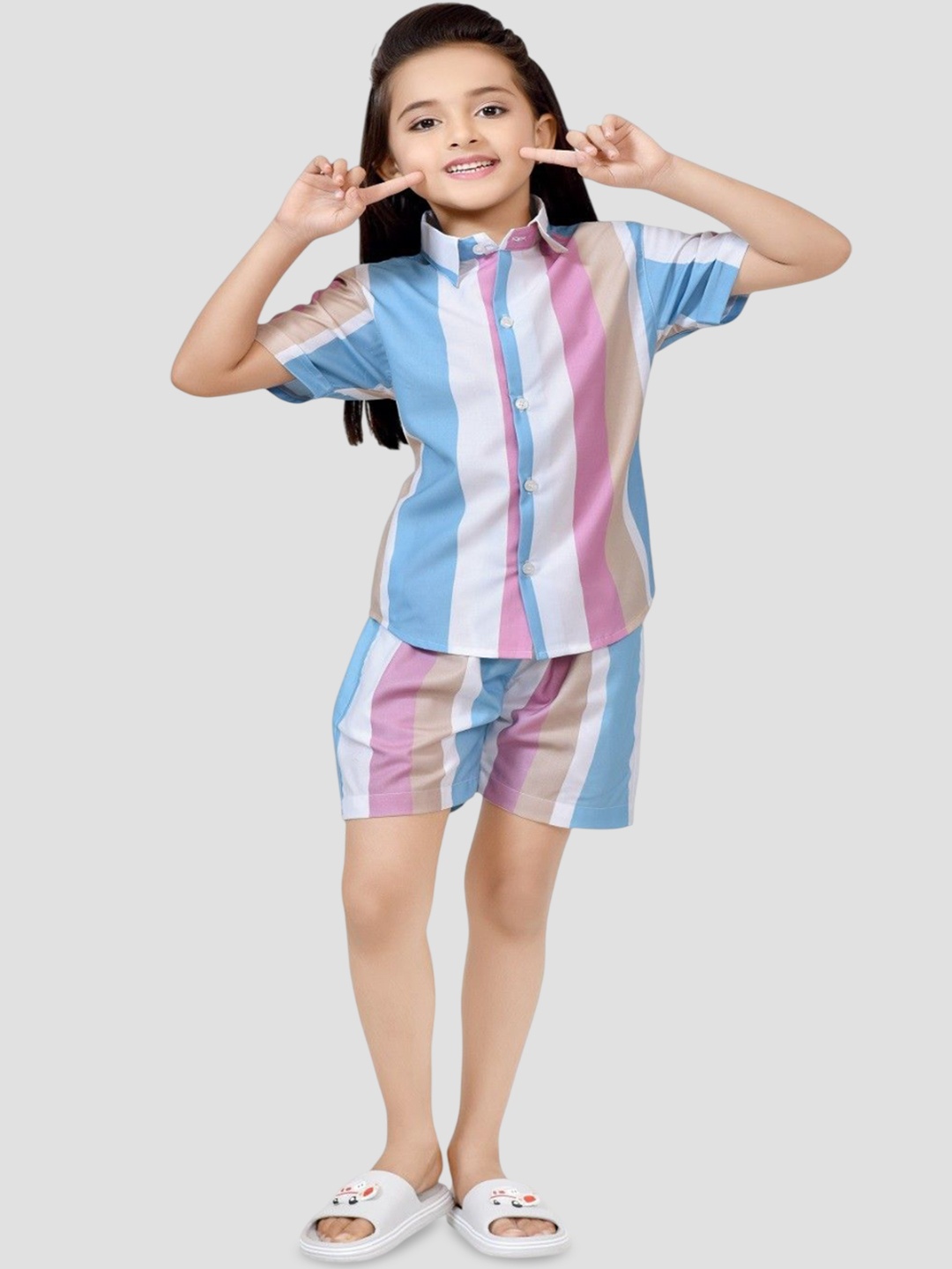 

BAESD Girls Striped Pure Cotton Shirt With Shorts Clothing Set, White