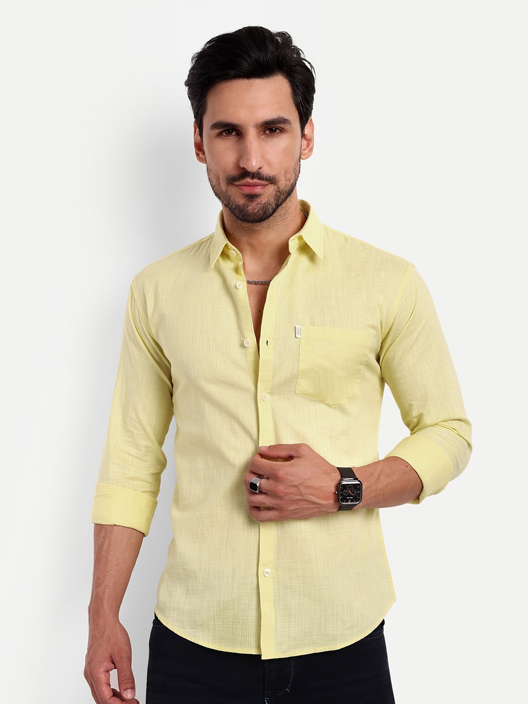 

Lewogle Men Opaque Casual Shirt, Yellow