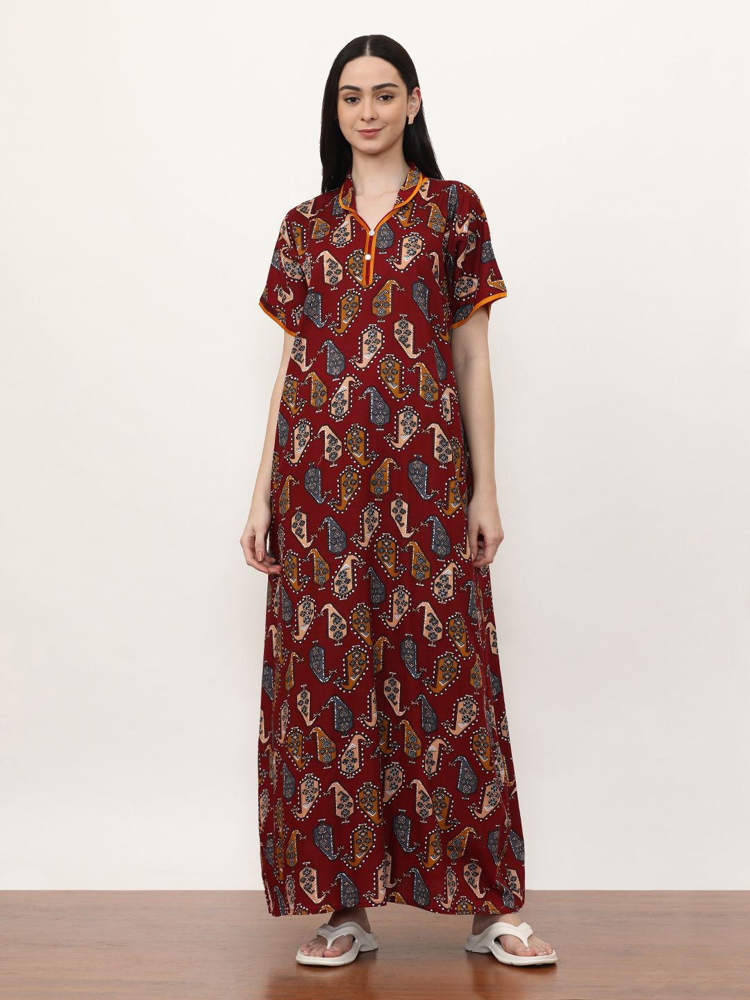 

Jaipur Kurti Printed Maxi Nightdress, Maroon