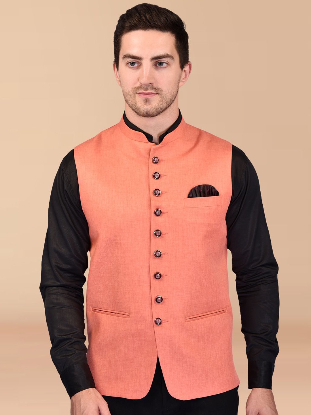

PRINTINDIA Men Woven Nehru Jacket, Orange