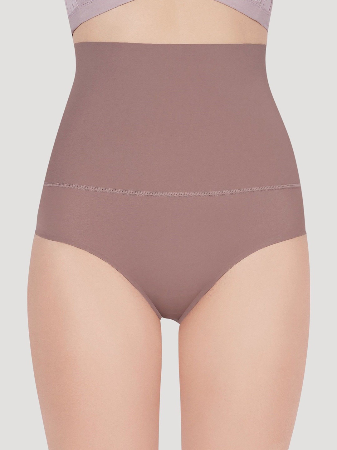 

PLUMBURY Women Seamless Highwaist Tummy Tucker Shaper Brief, Brown