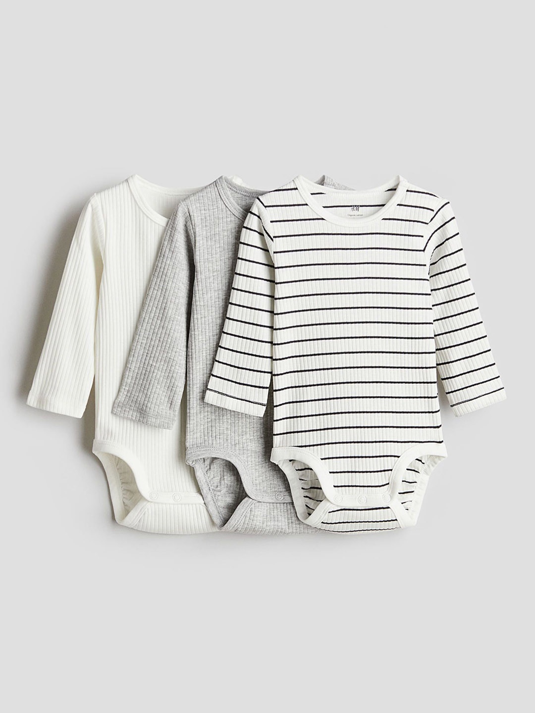 

H&M Boys 3-Pack Ribbed Bodysuits, Grey