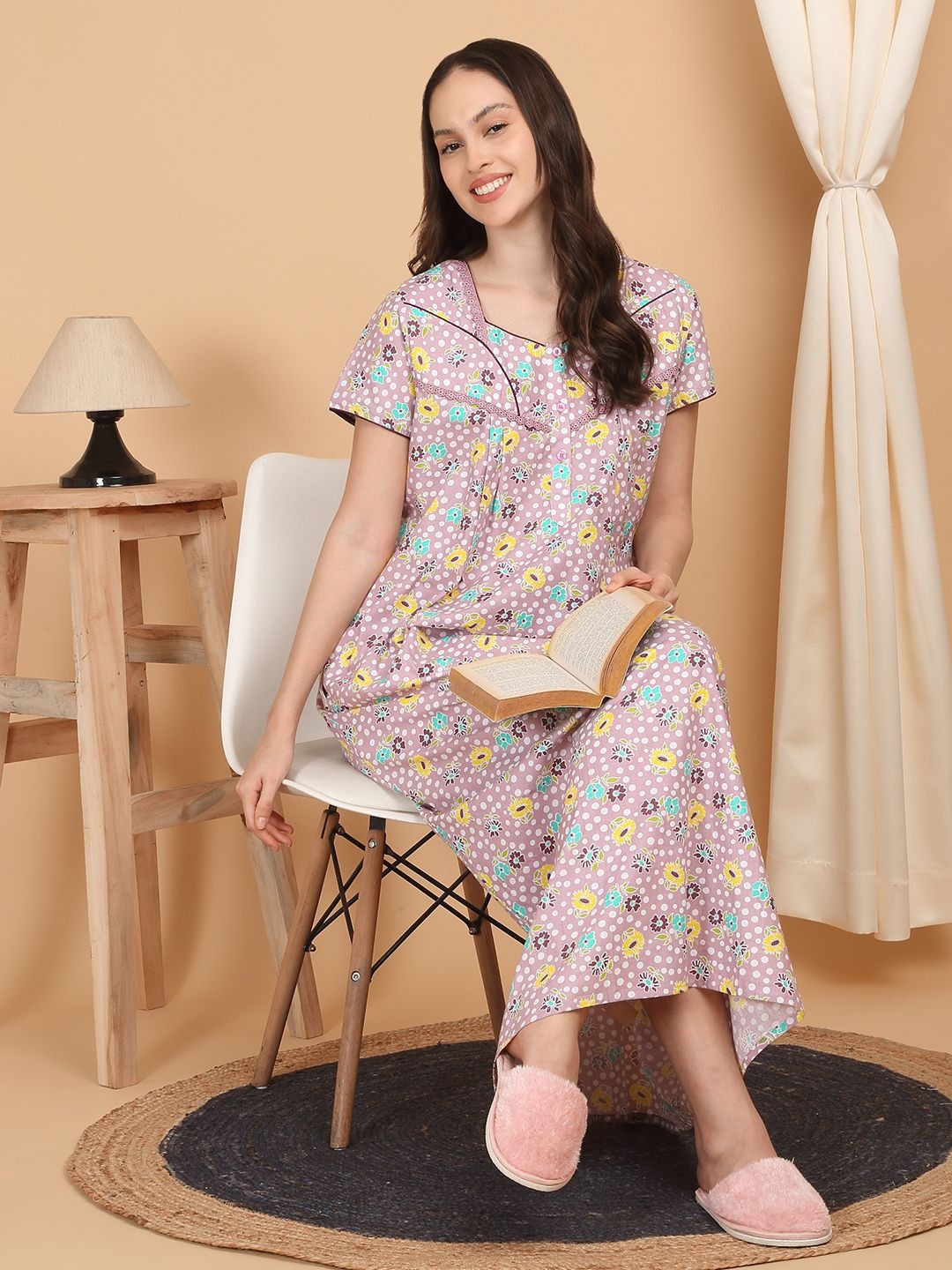 

Sweet Dreams Printed Maxi Nightdress, Purple