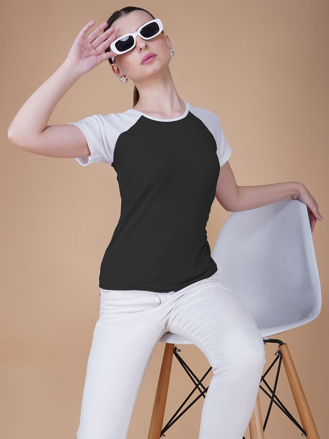 

Lagashi Women Colourblocked Round Neck Top, Black