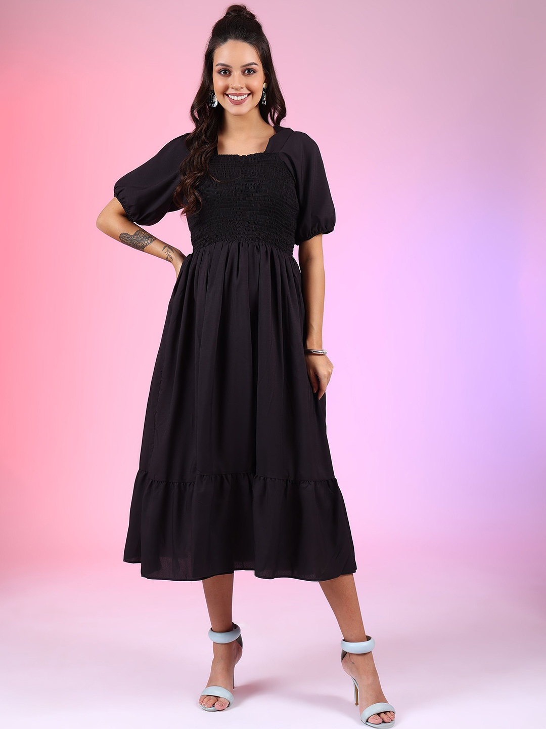 

Krunal Raiyani Crepe Fit & Flare Dress, Black