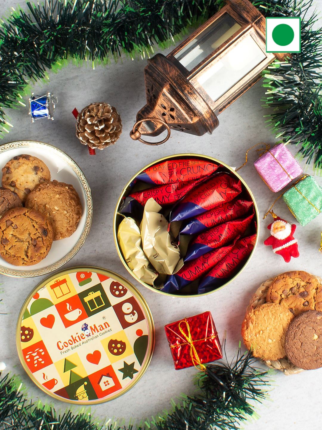 

Cookieman Unisex Christmas Assorted Cookies Gift Tin - 300 gm, Green