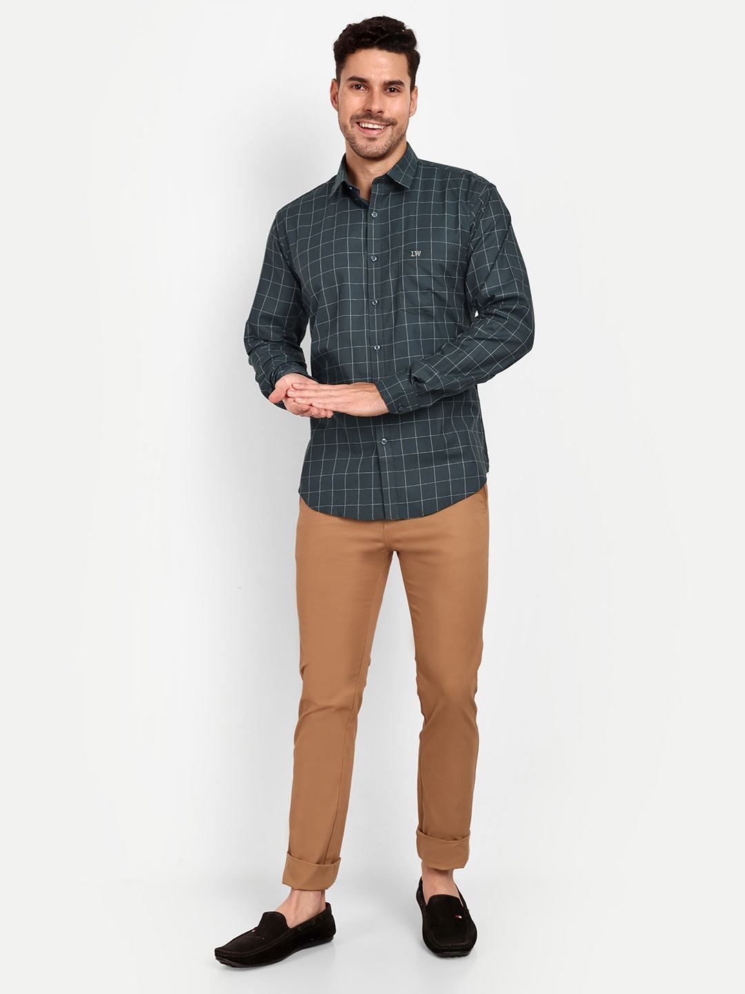 

Lewogle Men Opaque Checked Casual Shirt, Green