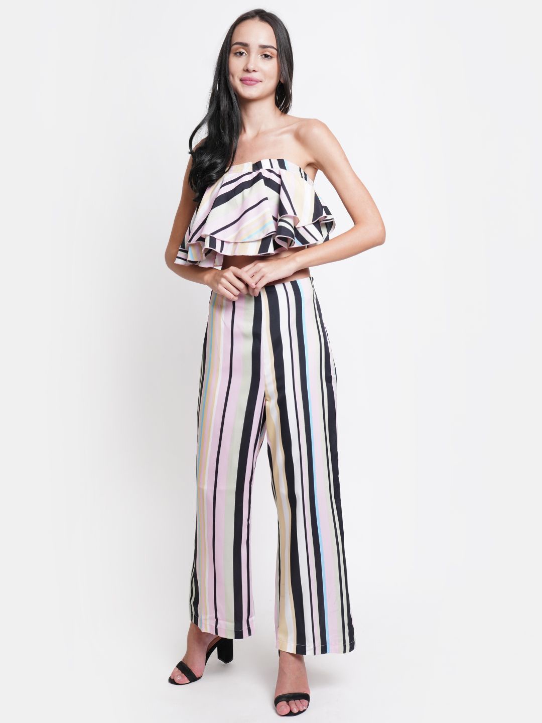 

DODO & MOA Striped Off-Shoulder Georgette Maxi Dress, White