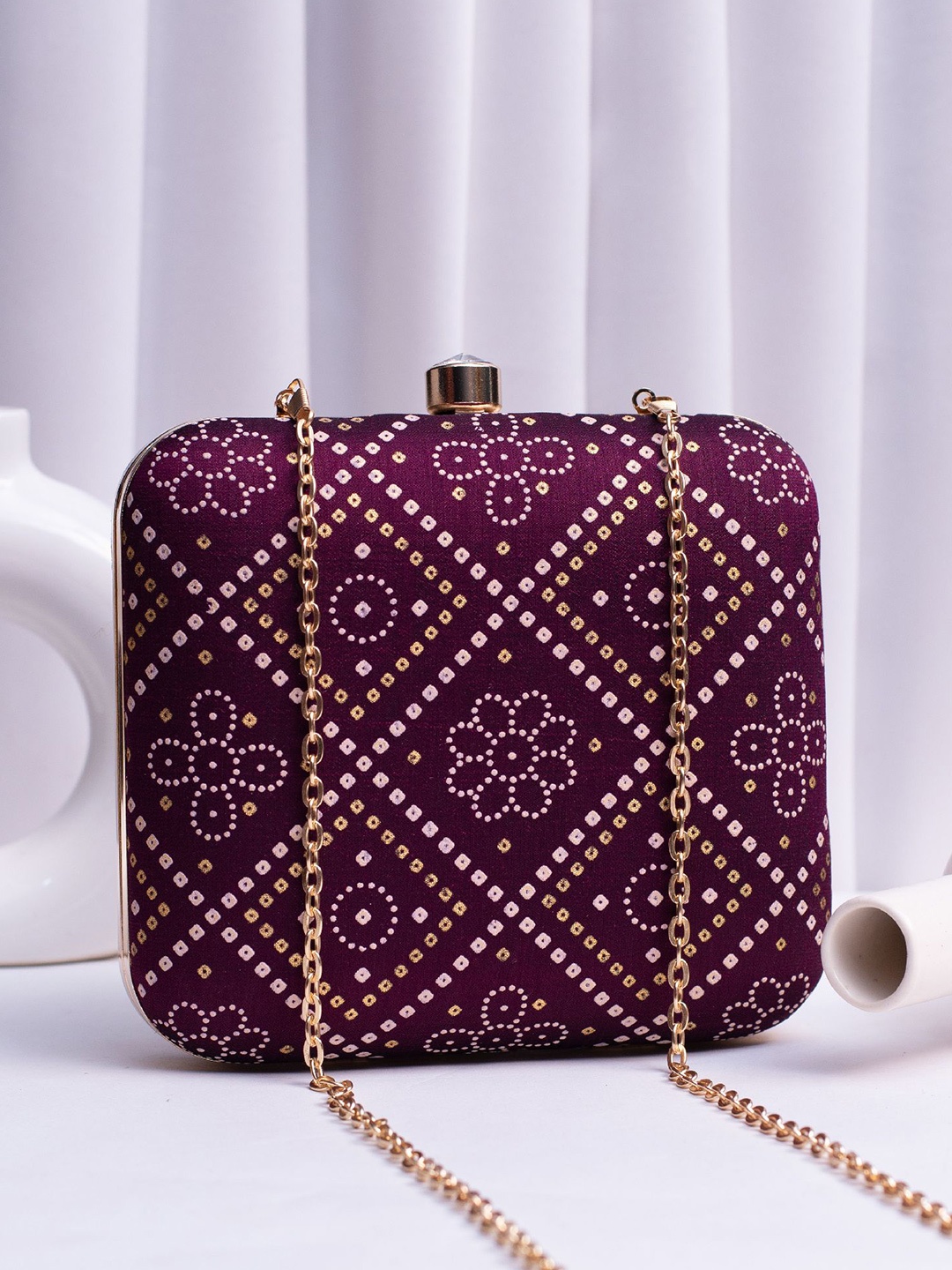 

ARTKLIM Printed Box Clutch, Purple