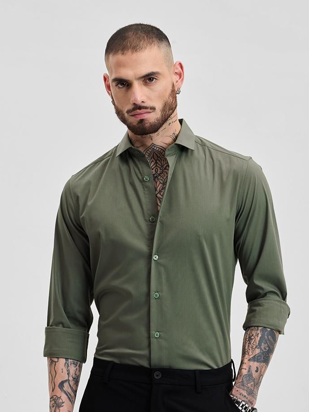 

Snitch Men Smart Slim Fit Opaque Formal Shirt, Green