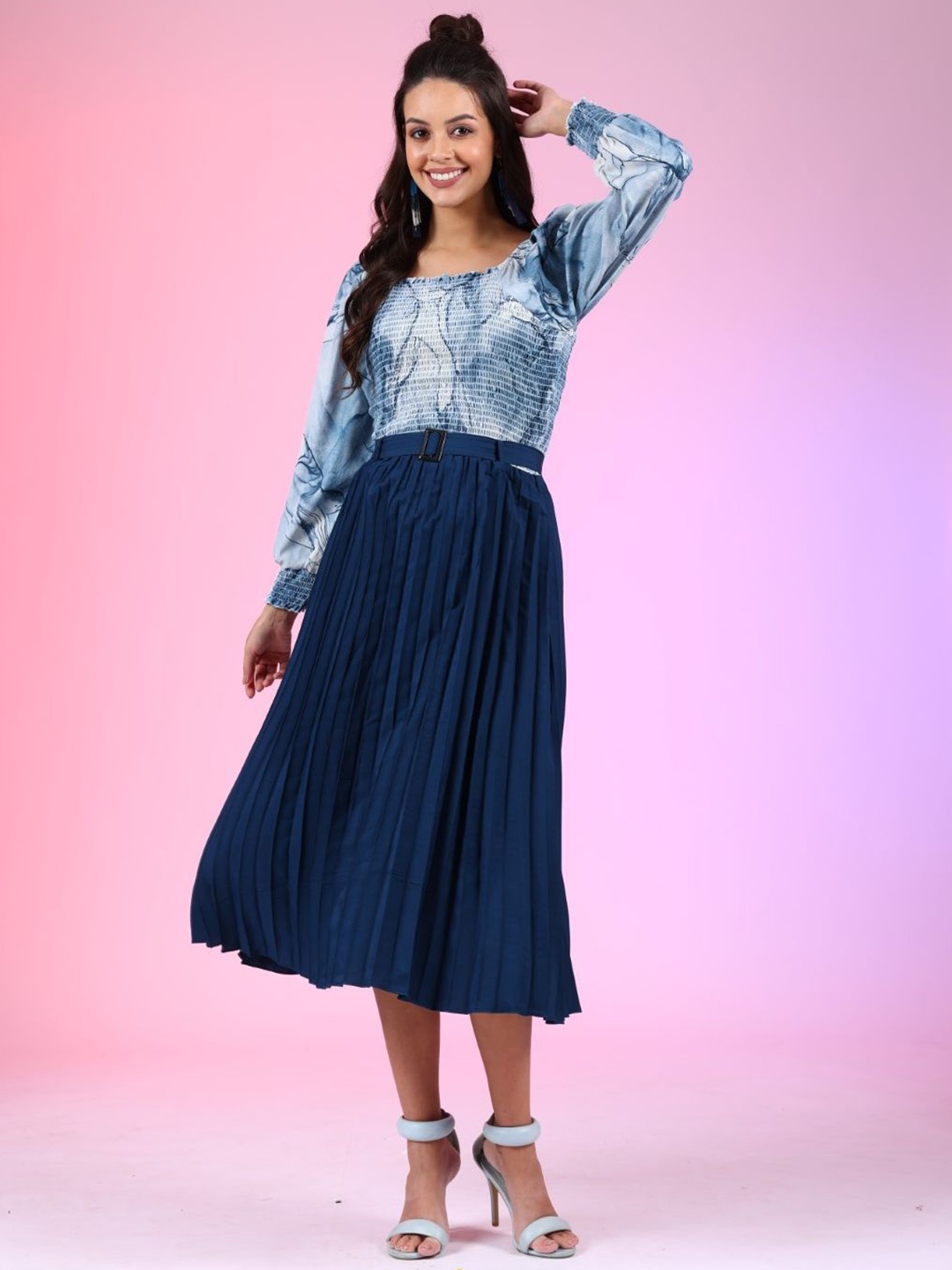 

Femvy Print Crepe Fit & Flare Dress, Blue