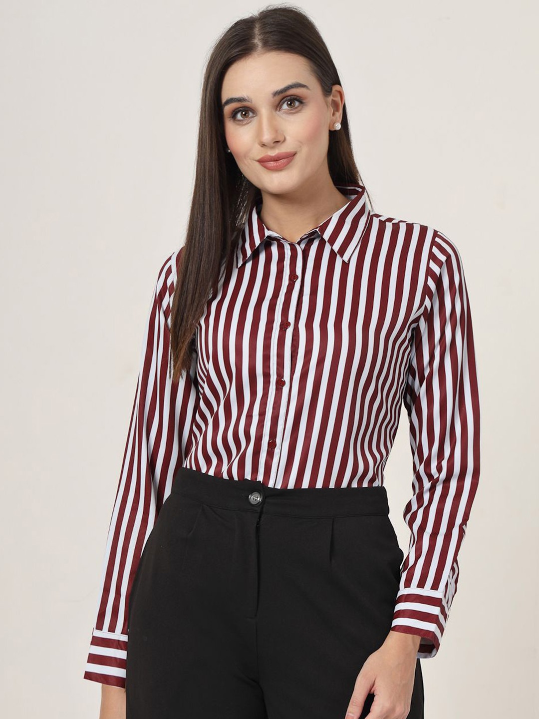 

Style Quotient Women Smart Opaque Printed Formal Shirt, Maroon