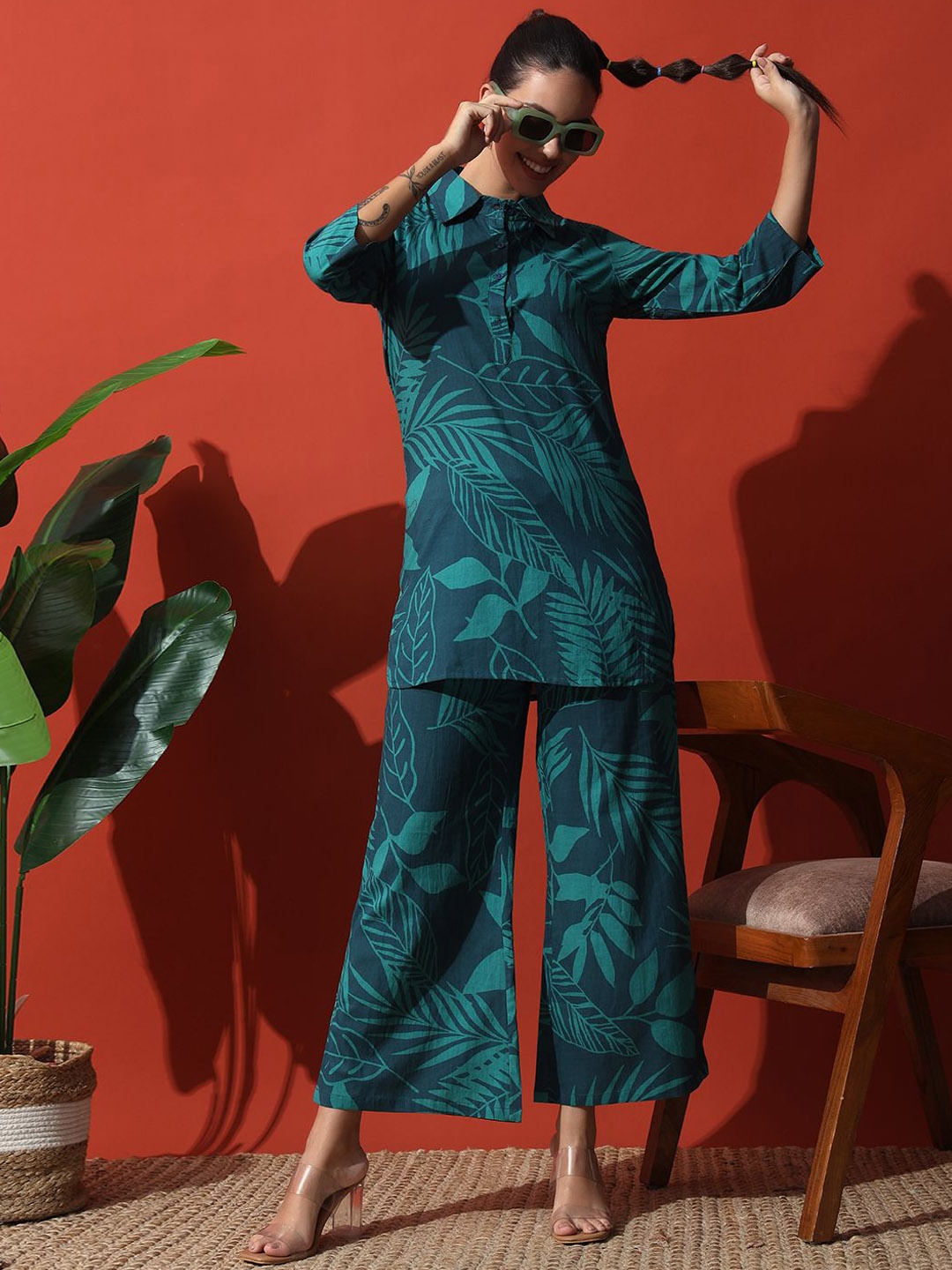 

KALINI Printed Top With Trousers Co-Ords, Green