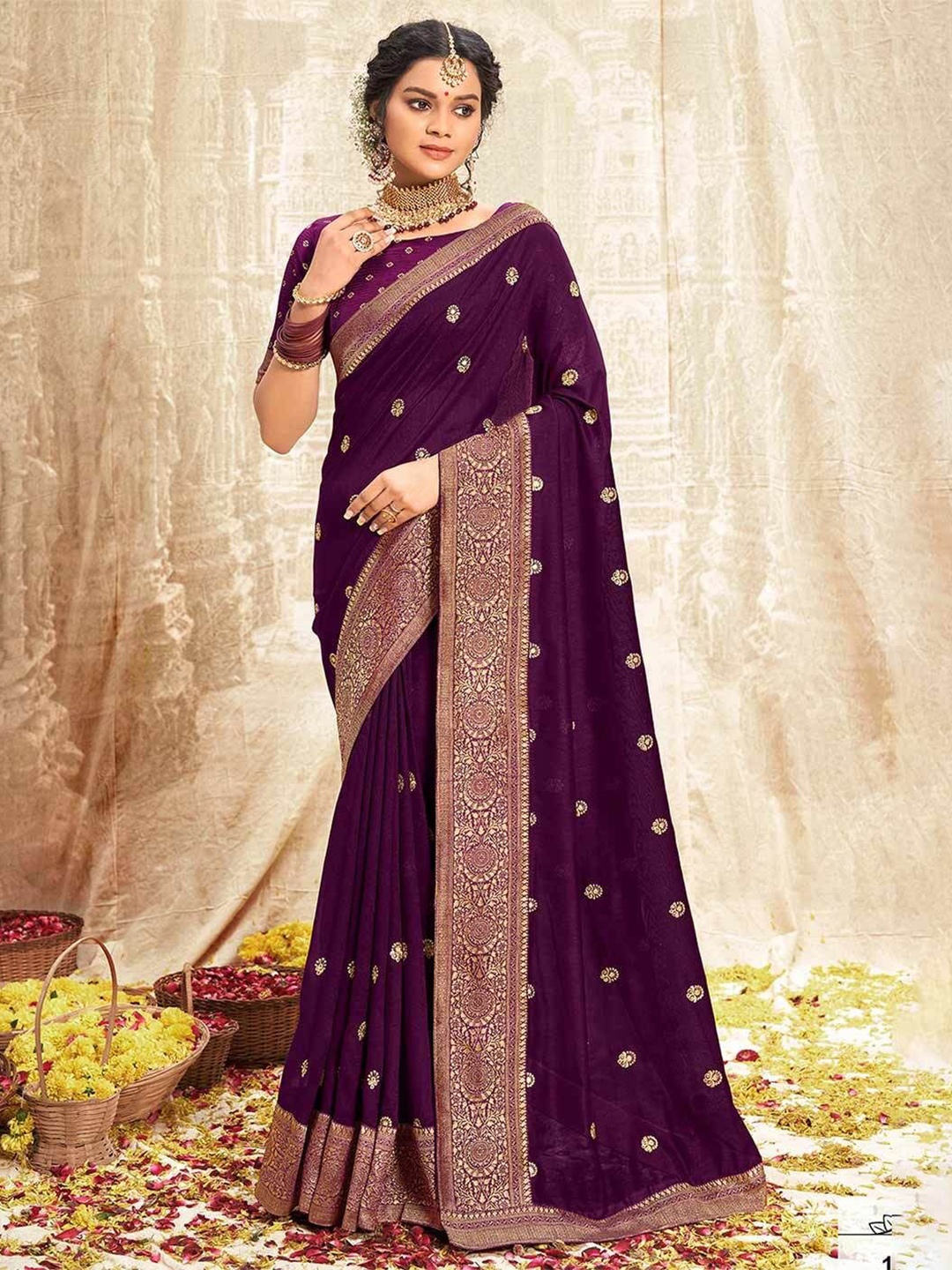 

A.V.M Prints Woven Design Ethnic Motifs Zari Pure Silk Saree, Purple