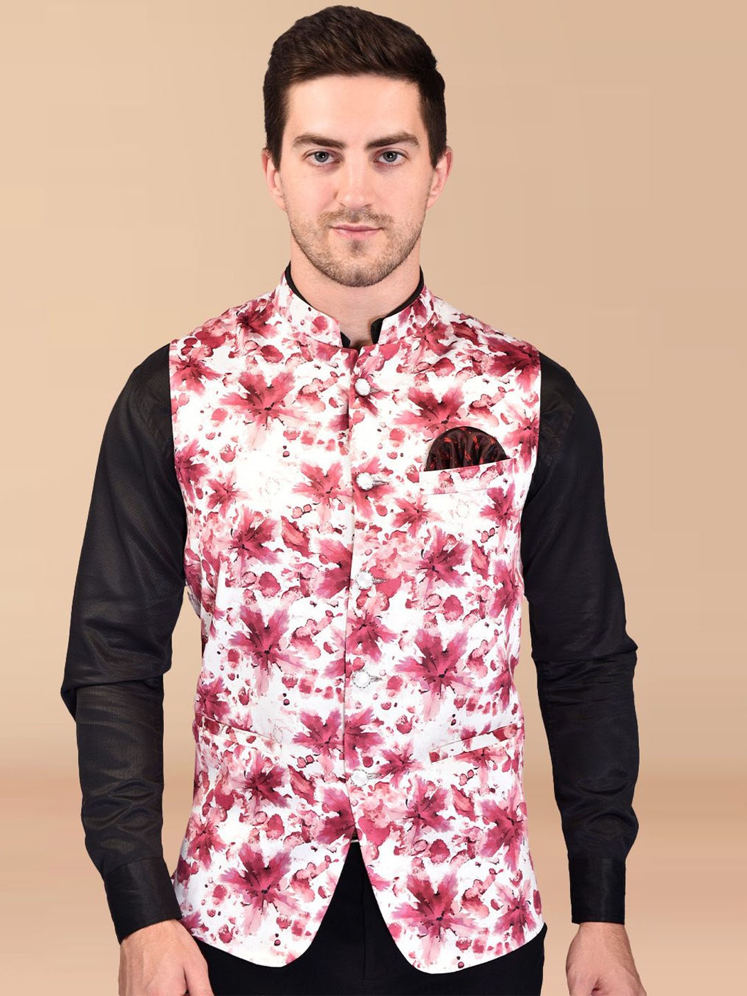

PRINTINDIA Men Printed Nehru Jacket, Maroon