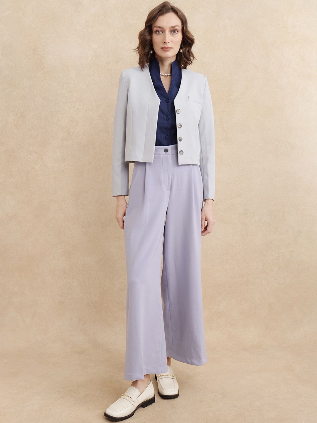 

RAREISM Women Cotton Tailored Jacket with Embroidered, Grey