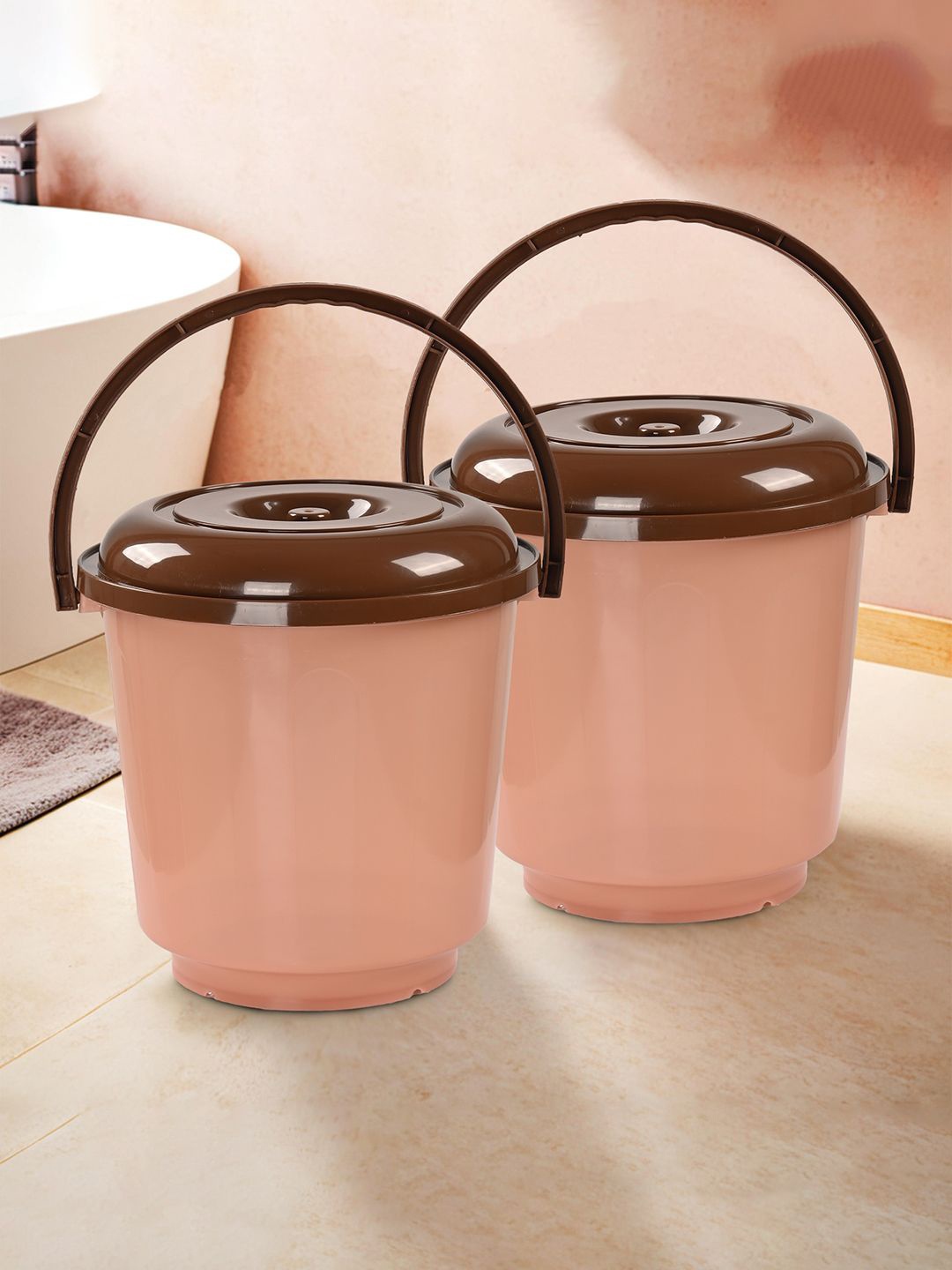 

Kuber Industries Peach-Coloured & Brown 2 Pieces Lightweight Buckets 13 L Each