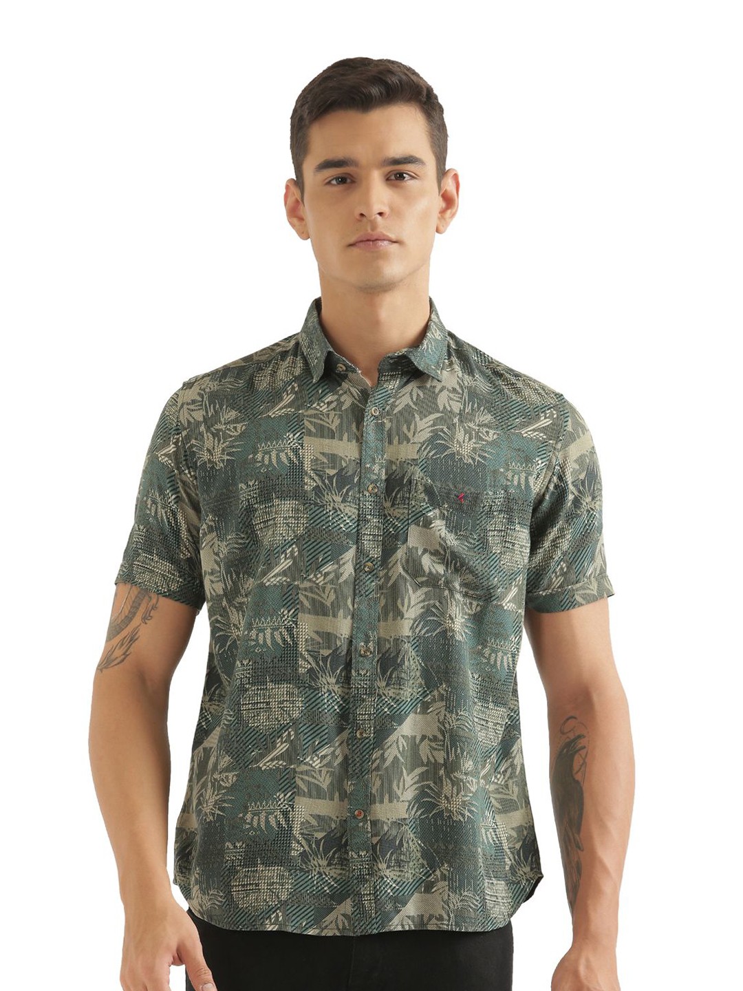 

CROYDON UK Men Comfort Opaque Printed Casual Shirt, Green