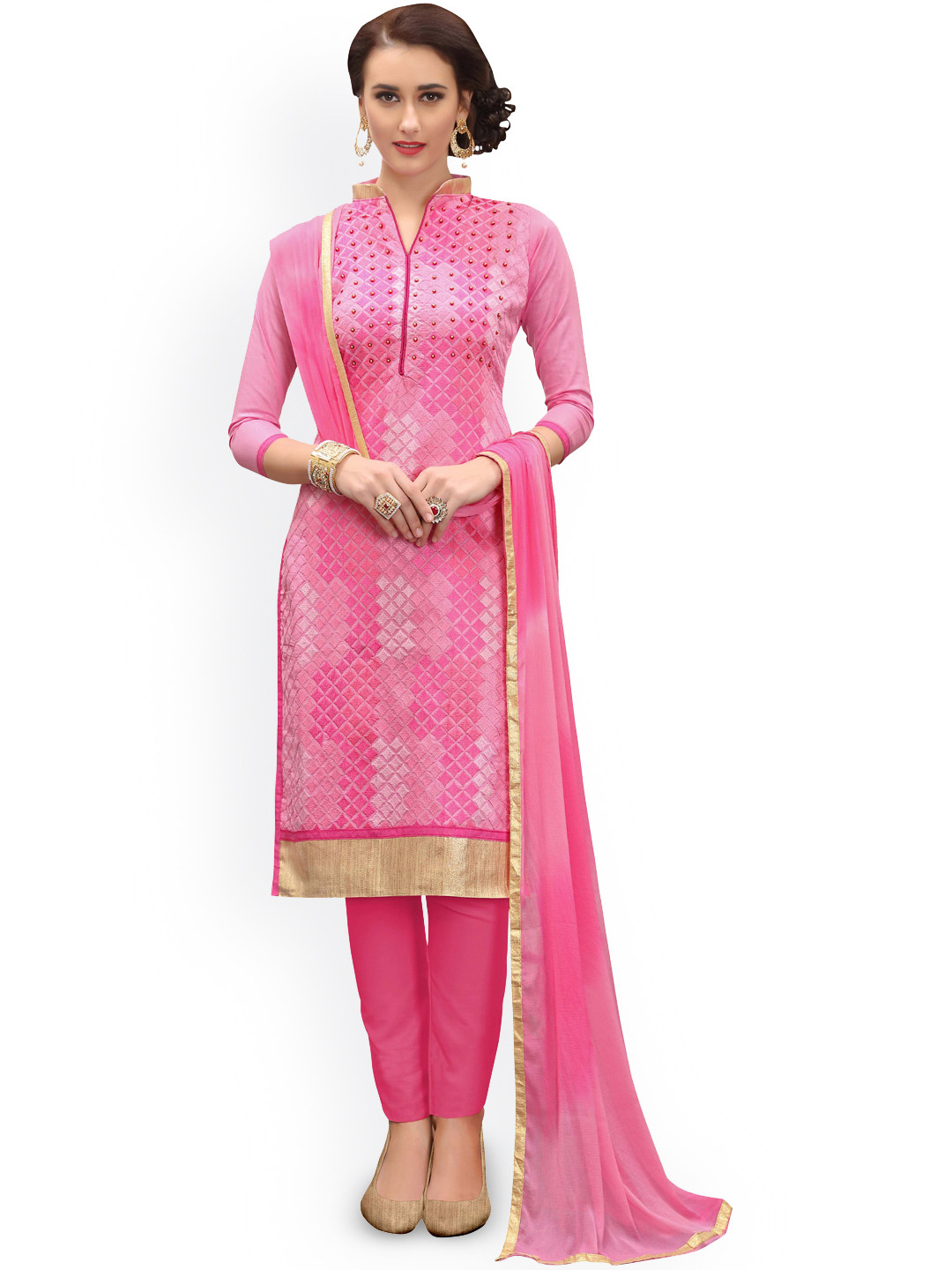 

Maroosh Embroidered Unstitched Dress Material, Pink