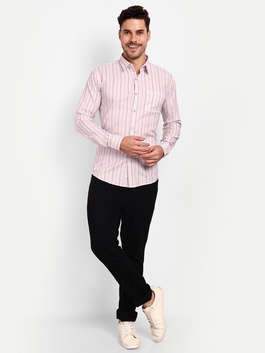 

Lewogle Men Opaque Striped Casual Shirt, Pink