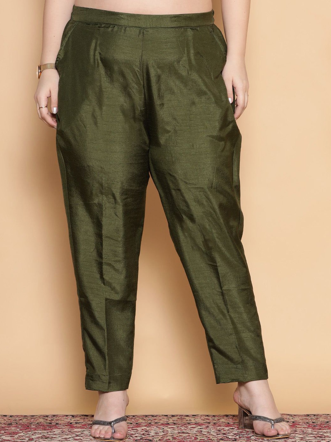 

LetsDressUp Women Comfort Pleated Trousers, Olive