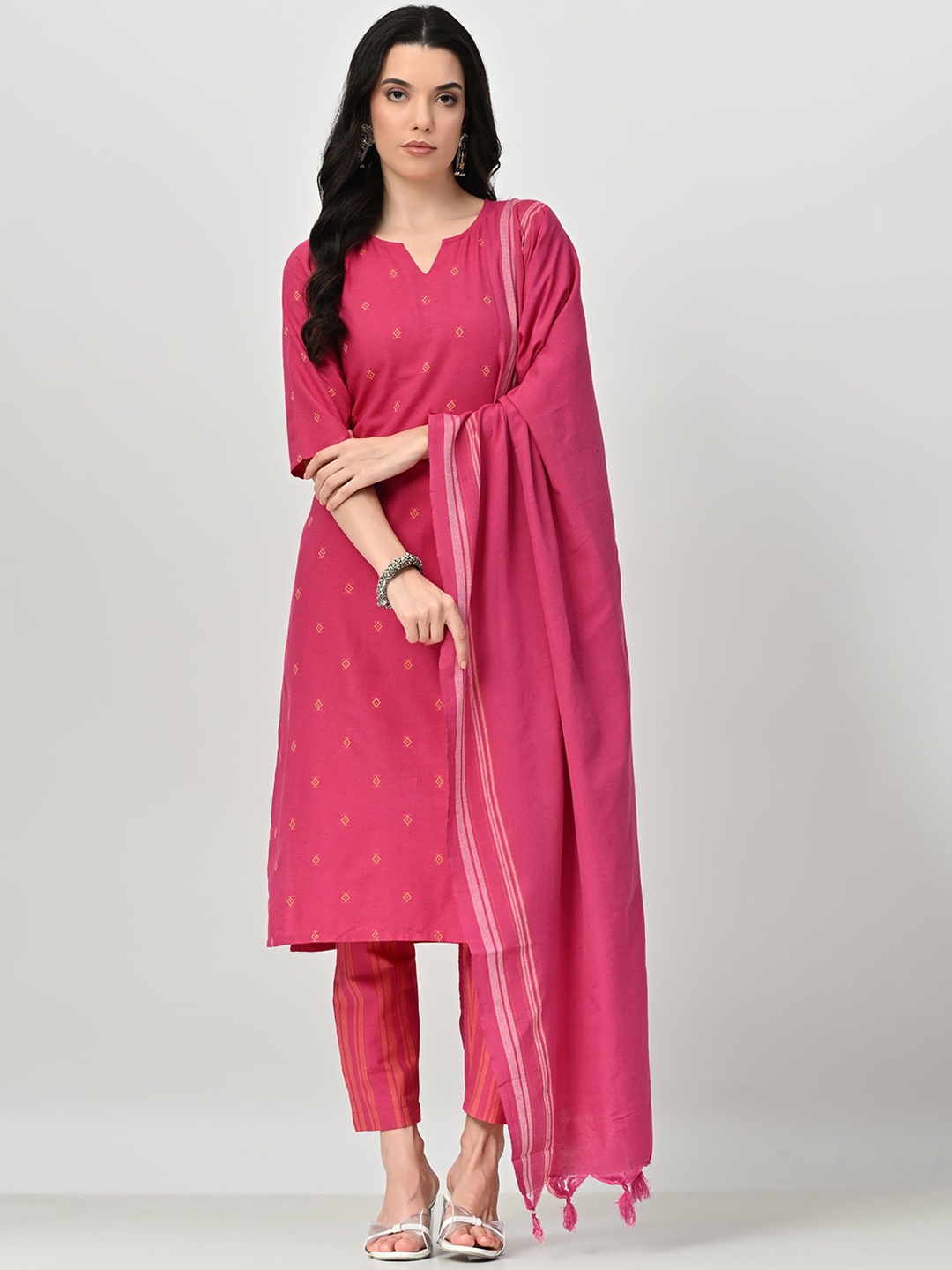 

ALL WAYS YOU Women Printed Regular Kurta with Trousers & With Dupatta, Pink