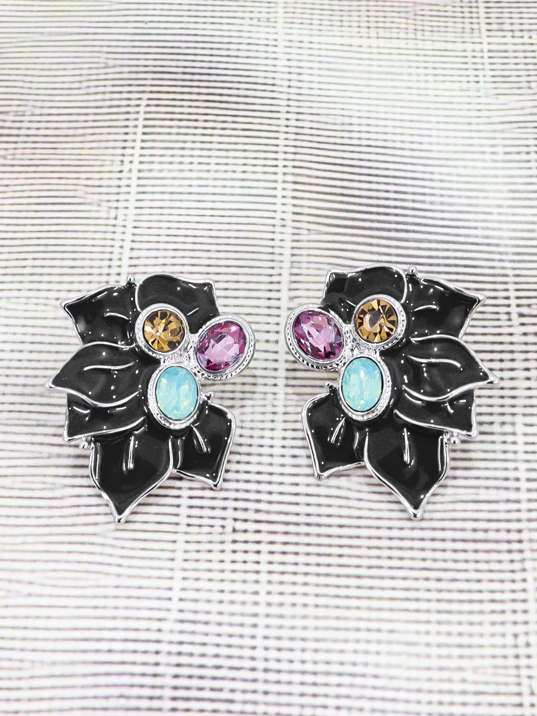 

VAGHBHATT Floral Studs Earrings, Black