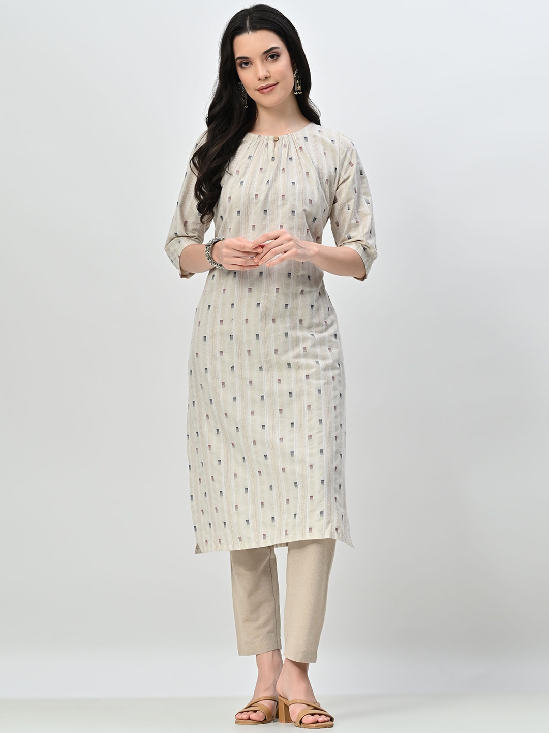 

ALL WAYS YOU Women Regular Kurta with Trousers, Cream