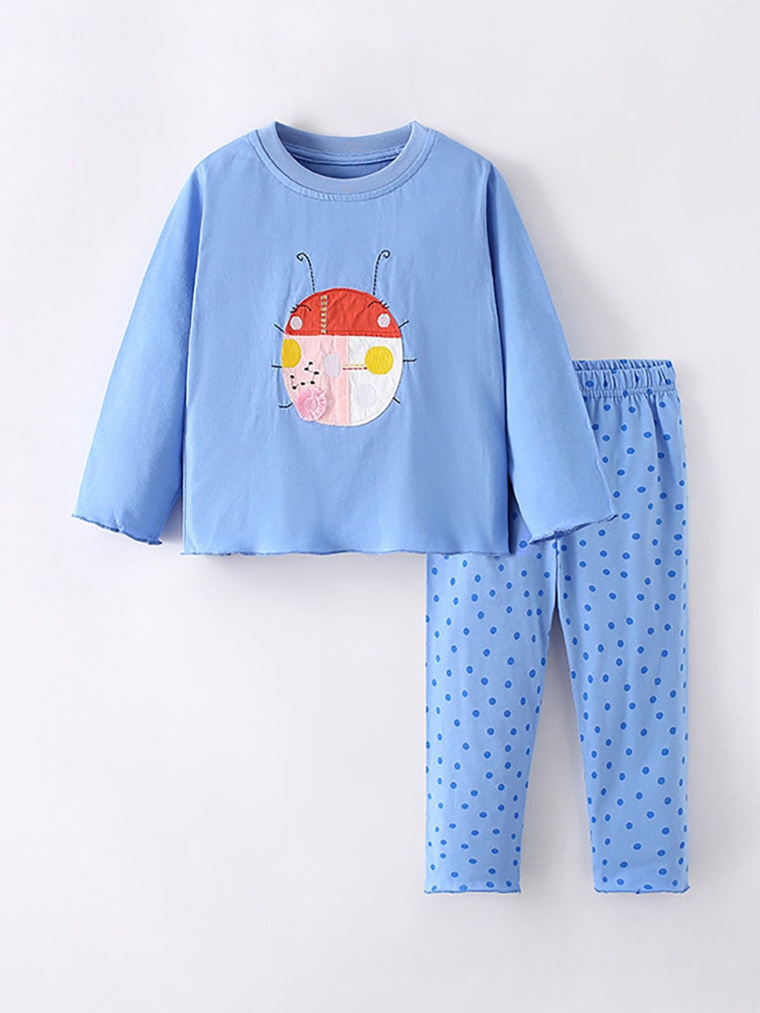 

LULU & SKY Girls Printed Pure Cotton T Shirt & Trouser Night Suit, Blue